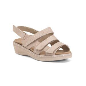 WIDEFIT Stone Made In Portugal Leather Comfort Sandals With Velcro Straps